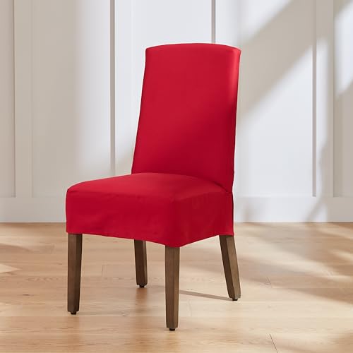 Surefit Cove Esszimmerstuhlhussen aus Baumwollleinen, kurz, Esszimmerstuhlbezug mit 15,2 cm Rock, abnehmbar und maschinenwaschbar, 2er-Set, Weinrot von Surefit
