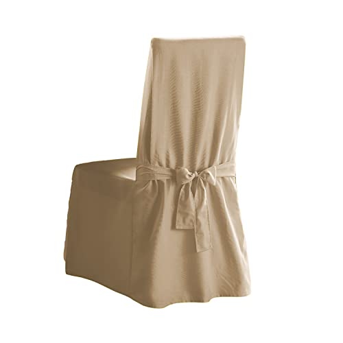 Surefit Schonbezug für Esszimmerstühle aus Baumwollleinen, einteiliger Schonbezug in voller Länge, Rock und Rückenbänder, entspannte Passform, hohe Rückenlehne, ohne Armlehnen, Hellbraun von Surefit