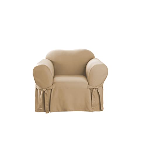 Surefit Schonbezug für Sessel aus Baumwolle, Entenmuster, einteilig, entspannte gewebte Passform, 100% Baumwolle, maschinenwaschbar, Hellbraun von Surefit