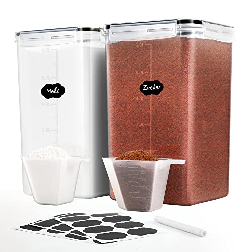 Surejoy 6,5L Groß Vorratsdosen mit Deckel Luftdicht 2er Set, Etiketten und Löffel, BPA Frei Plastik Aufbewahrungsbox Küche Organizer, Zucker Mehl Aufbewahrung Vorratsbehälter von Surejoy