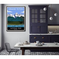Grand Teton Nationalpark Reise Poster Print, Us National Park Service, Wyoming Berglandschaft, Büro Zuhause Wandkunst von SurfToSummit