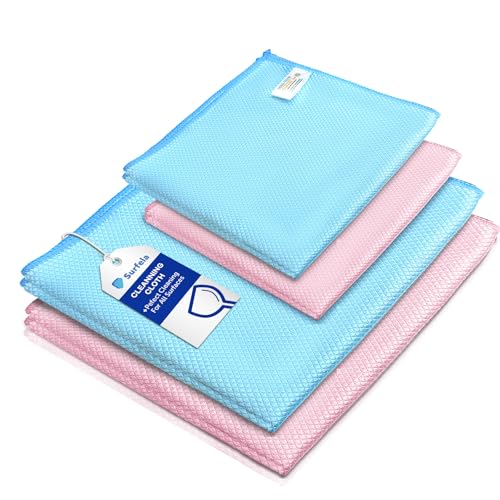 Surfela 4 Stück Fensterputztücher 40×40cm&40×60cm, Fenstertuch Streifenfrei Mikrofasertücher, Weich, Langlebig und Chemikalienfrei, Perfekt für Küchen, Bäder, Autos und Bildschirme von Surfela