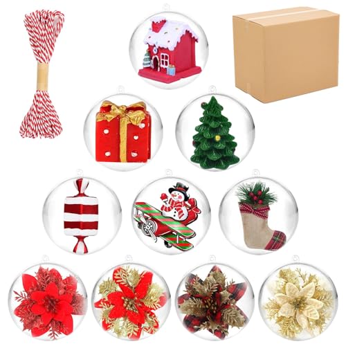 Surflyee 20 Stück Weihnachtskugeln, 8CM Kugeln zum Befüllen, Plastik Transparente Acrylkugeln Zum Befüllen, Christbaumkugel, Acrylkugeln mit Aufhänge-öse, Weihnachtsbaum Kugeln(8CM) von Surflyee