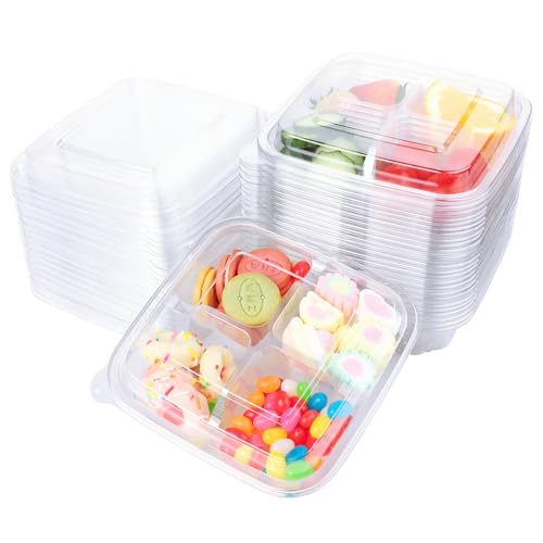 Surflyee 25 Stück Snackbox mit Fächern, 4 Fächer Bento Snackbox, Snackdose mit Deckel, Wiederverwendbar Bento Snack Box für Schule, Arbeit und Reisen von Surflyee