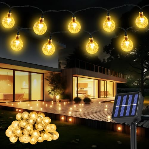 Suright Solar Lichterkette Aussen, Lichterkette Außen Solar, 8M, 30LED, 8 Modi, IP65 Kristall Kugeln Wasserdicht für Garten, Balkon Deko, Terrassen, Weihnachten, Hochzeiten, Partys, Bäume, Warmweiß von Suright