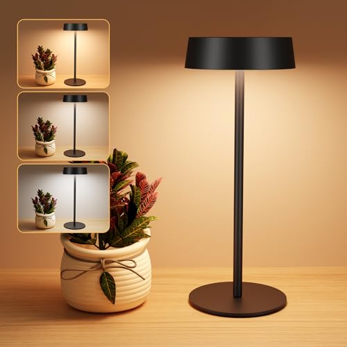 Suright Solar Tischlampe Kabellos, Solarbetriebene und über USB-C Aufladbar Akku Tischleuchte, Stufenlos Dimmbare LED Tischlampe mit 3 Farbmodi, Touch Lampe IP65 Wasserdicht für Innen und Aussen von Suright