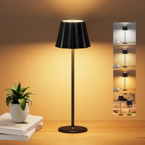Suright Tischlampe Kabellos, 5000mAh Akku Tischleuchte mit 3 Farben & Stufenlos Dimmbar, IP54 Wasserdichte LED Tischlampe für Outdoor Camping, Terrasse, Wohnzimmer, Schlafzimmer von Suright