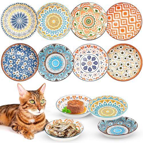 Surmounty 8Stück Katzennapf Flach Katzenfutter Napf Futternapf Katze Keramik Katzenteller Katzenschüssel Fressnapf Katze Napf Katzenfressnapf Katzen Napfset Futternapf Fressnapf von Surmounty