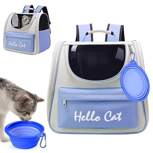 Surmounty Haustiertasche Katze Rucksack, Faltbare Haustier Rucksack Hunderucksack MIT Reisenapf, Haustier Tragetasche für Katzen und Hunde Welpen bis 15KG von Surmounty