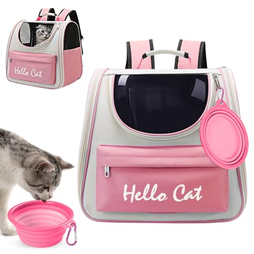 Surmounty Haustiertasche Katze Rucksack, Faltbare Haustier Rucksack Hunderucksack MIT Reisenapf, Haustier Tragetasche für Katzen und Hunde Welpen bis 15KG von Surmounty
