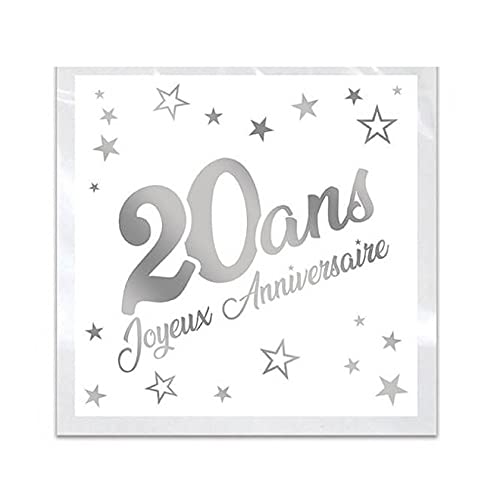 Servietten zum 20. Geburtstag, Weiß und Silbermetallic, 24 Stück, ReF/STAM02A von Surprisez-vous