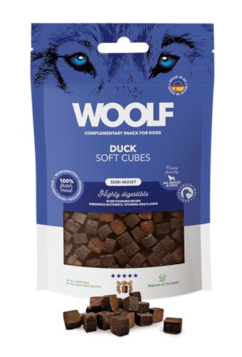 WOOLF Soft Cubes - Ergänzende Snacks für Hunde Halbfeuchte und glutenfreie Hundeleckerli mit natürlichen Inhaltsstoffen Mono-Protein-Formel Für Hunde und Welpen geeignet (Ente, 100g) von Woolf