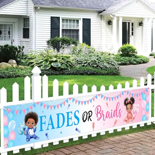 Sursurprise Fades or Braids Geschlechtsoffenbarungsdekorationen, großes Fades oder Zöpfe, Hofbanner für Außen- und Innenbereich, Dekoration für Jungen oder Mädchen, Geschlechtsoffenbarung, Party Sursurprise Fades or Braids Geschlechtsoffenbarungsdekorationen, großes Fades oder Zöpfe, Hofbanner für Außen- und Innenbereich, Dekoration für Jungen oder Mädchen, Geschlechtsoffenbarung, Party von Sursurprise