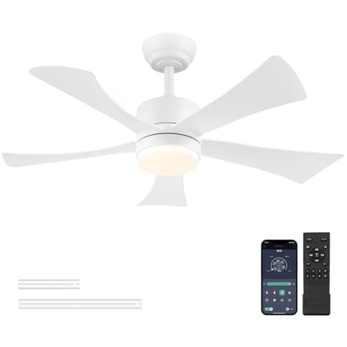 Surtime 106 cm Deckenventilator mit Licht, Moderner Weißer mit App-Fernbedienung, DC-Motor (leise), 3CCT dimmbare Beleuchtung mit Memoryfunktion, LED Deckenventilator für Schlafzimmer von Surtime