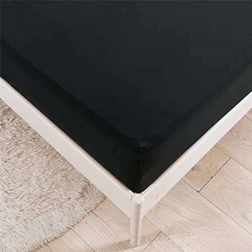 Surwin Einfarbig Spannbettlaken Spannbetttuch Boxspringbett, Mikrofaser Weiche Matratzenbezug Steghöhe bis 35 cm, mit Elastischem Gummiband für Einzelbett Doppelbett (Schwarz,90x200x35cm) von Surwin