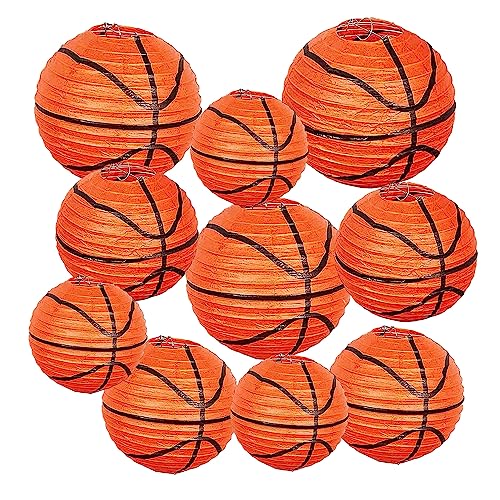 Surwin 10pcs Ballspiele Papierlaterne Set, Hochzeitsdeko Party Deko Lampions, 20cm 25cm 30cm Himmelskörper Rund Papierlampe Hängend Papierlaternen (10er Set,Basketball) von Surwin