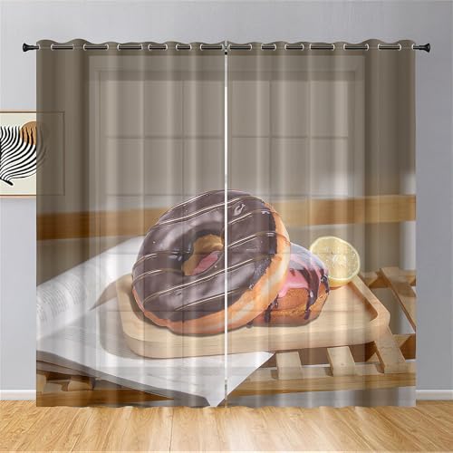 Surwin 2 Stück Gardinen mit Ösen, 3D Donut-Muster Vorhänge, Modern Transparent Vorhänge Wohnzimmer Polyester Gardinen Küche Fenster Wohnzimmer Schlafzimmer (Schokolade,80x115cm) von Surwin