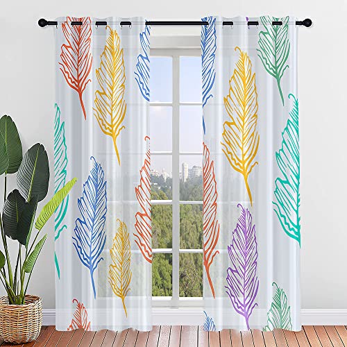 Surwin 2 Stück Gardinen mit Ösen, Pflanzendruck Vorhänge, Modern Transparent Vorhänge Wohnzimmer Polyester Gardinen Küche Fenster Wohnzimmer Schlafzimmer (107x244cm,Bunt) von Surwin
