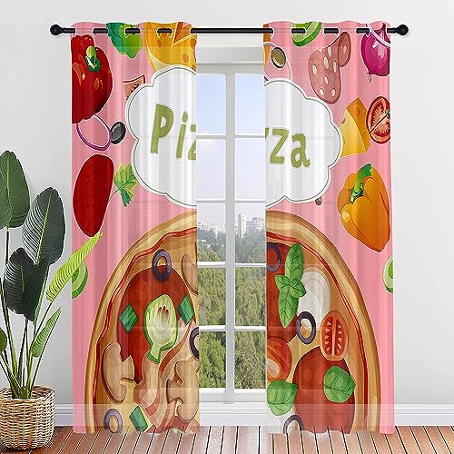 Surwin 2 Stück Gardinen mit Ösen, Pizza Drucken Vorhänge, Modern Transparent Vorhänge Wohnzimmer Polyester Gardinen Küche Fenster Wohnzimmer Schlafzimmer (140x244cm,Pizza D) von Surwin