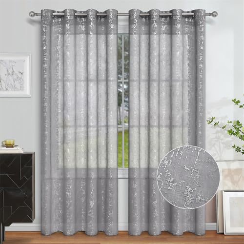 Surwin 2 Stück Gardinen mit Ösen,Volltonfarbe Vorhänge, Modern Transparent Vorhänge Wohnzimmer Polyester Gardinen Küche Fenster Wohnzimmer Schlafzimmer (132x240cm,Grau) von Surwin