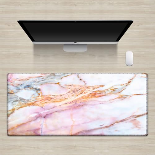 Surwin 3D Marmor Gaming Mauspad Groß Multifunktionales Office Mousepad, Mauspad Laptop Schreibunterlage, Mauspads für Kabellose Maus Computerbüro (400x800mm,Hellrosa) von Surwin