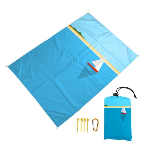 Surwin 3D Stranddecke Sandfrei Wasserdicht Stranddecke XXL Strandmatte Faltbar Ultraleicht und Tragbar Picknickdecke mit Tragetasche & 4 Heringen für Strand Camping Outdoor (Ozean,140x200cm) von Surwin