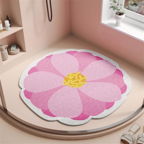 Surwin 50x50cm Duschmatte rutschfest PVC, Blütenblatt Form Luffa Badematte Schnelltrocknend Massage Duschmatten mit Ablaufloch, Weich Komfort Badewannenmatte Antirutschmatte (Rosa Blume) von Surwin