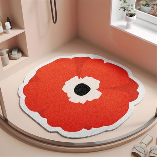 Surwin 50x50cm Duschmatte rutschfest PVC, Blütenblatt Form Luffa Badematte Schnelltrocknend Massage Duschmatten mit Ablaufloch, Weich Komfort Badewannenmatte Antirutschmatte (Rote Blume) von Surwin
