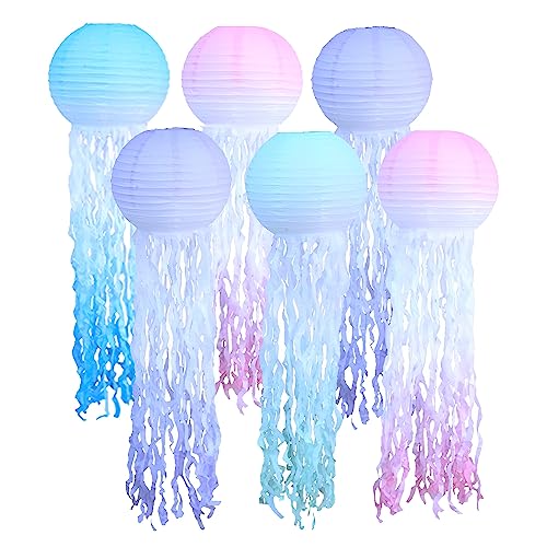 Surwin 6pcs Quallen Papierlaternen Set, Hochzeitsdeko Party Deko Lampions, 25cm Rund Papierlampe Hängend Papierlaternen, Gartenparty Deko Ozean Mottopartys (25cm,Mehrfarben) von Surwin