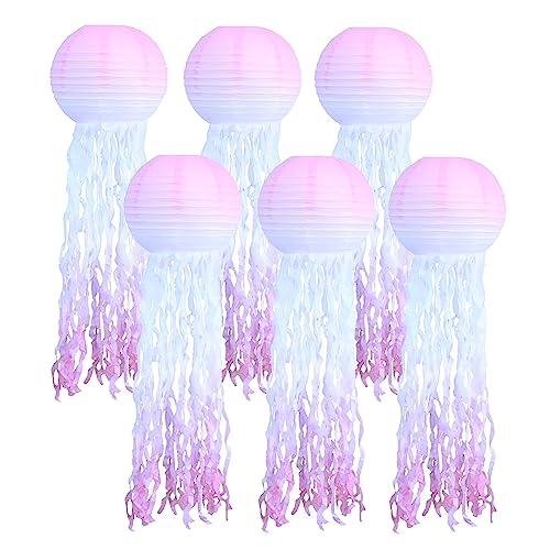 Surwin 6pcs Quallen Papierlaternen Set, Hochzeitsdeko Party Deko Lampions, 25cm Rund Papierlampe Hängend Papierlaternen, Gartenparty Deko Ozean Mottopartys (25cm,Rosa) von Surwin