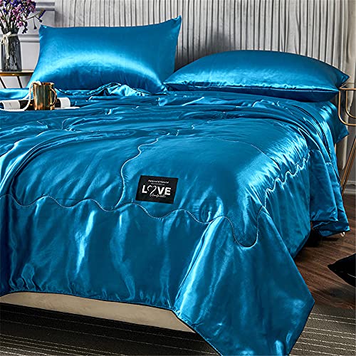 Surwin Bequem & Weich Tagesdecke Bettüberwurf aus Emulation Seide Luxuriös Gesteppt Einfarbig Bettdecke Sommer Dünne Steppdecke für Doppelbett Einzelbett (Blau,150x200cm) von Surwin