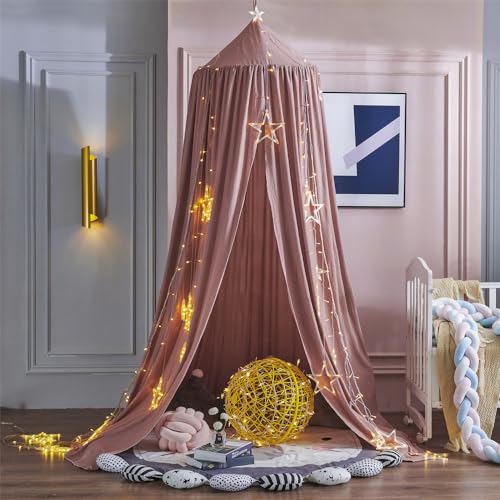 Surwin Moskitonetz Betthimmel Madchen Jungen Kinder Babybett, Rund Baldachin Mückennetz Einzelbett kinderzimmer Schlafzimmer Spiel für Reise Indoor Outdoor Dekoration - Dunkelpink von Surwin