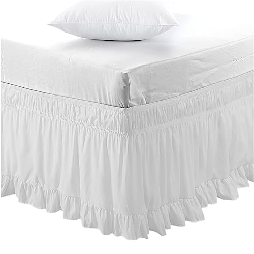 Surwin Betthusse Ruffle Bettrock Elegant Rüschen Elastischer Bett Rock Bettvolant Gerüschter Bed Skirt Wrap Around Bettrock Husse Röcke Keine Bettoberfläche Bett Bettgestein (150x200x38cm,Weiss) von Surwin