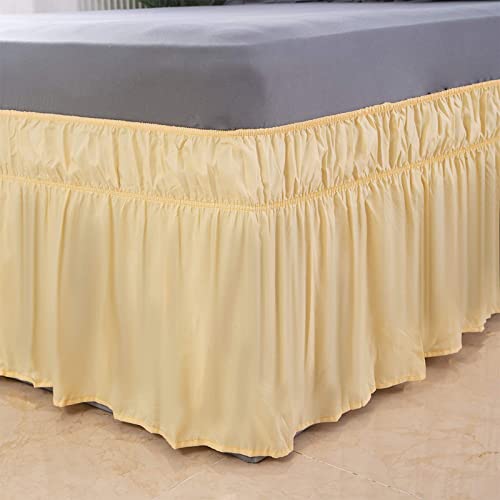 Surwin Betthusse Ruffle Bettrock Rüschen, Elastischer Bett Rock Bettvolant Gerüschter Bed Skirt Wrap Around Bettrock Husse Röcke Keine Bettoberfläche Bett Bettgestein (150x200x45cm,Hellgelb) von Surwin