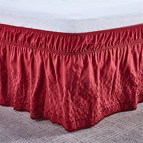 Surwin Betthusse Ruffle Bettrock Rüschen, Elastischer Bett Rock Bettvolant Gerüschter Bed Skirt Wrap Around Bettrock Husse Röcke Keine Bettoberfläche Bett Bettgestein (180x200x45cm,Rotwein) von Surwin