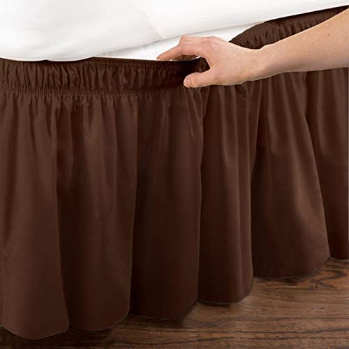 Surwin Betthusse Ruffle Bettrock Rüschen, Elastischer Bett Rock Bettvolant Gerüschter Bed Skirt Wrap Around Bettrock Husse Röcke Keine Bettoberfläche Bett Bettgestein (Braun,180x200x45cm) von Surwin
