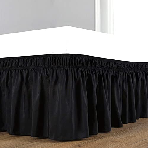 Surwin Betthusse Ruffle Bettrock Rüschen, Elastischer Bett Rock Bettvolant Gerüschter Bed Skirt Wrap Around Bettrock Husse Röcke Keine Bettoberfläche Bett Bettgestein (Schwarz,120x200x45cm) von Surwin