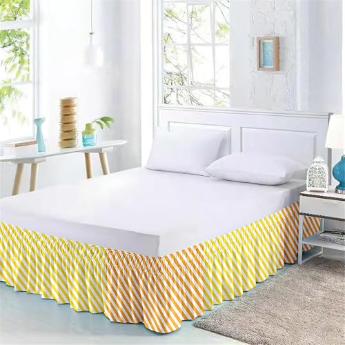 Surwin Betthusse Ruffle Bettrock Rüschen, Elastischer Bett Rock Bettvolant Gerüschter Stripe Bed Skirt Wrap Around Bettrock Husse Röcke Keine Bettoberfläche Bett Bettgestein (180x200x38cm,Gelb) von Surwin