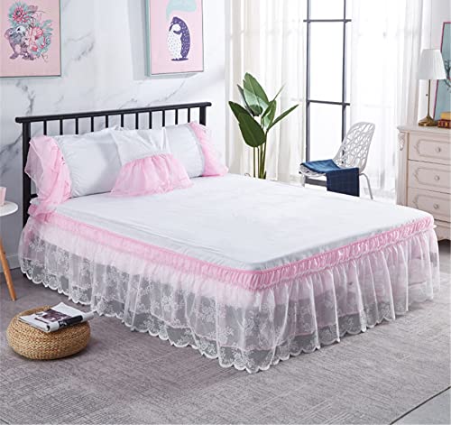 Surwin Betthusse Ruffle Bettrock Rüschen, Elastischer Spitze Bett Rock Bettvolant Gerüschter Bed Skirt Wrap Around Bettrock Husse Röcke Keine Bettoberfläche Bett Bettgestein (Rosa,100x200x40cm) von Surwin