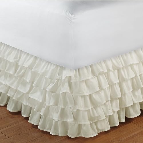 Surwin Betthusse Ruffle Bettrock Rüschen Elastischer Bett Rock Bettvolant Gerüschter Elegant Wrap Around Bettrock Husse Röcke Keine Bettoberfläche Bett Bettgestein (120x200x45cm,Beige weiß) von Surwin