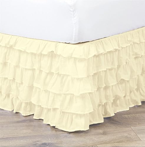Surwin Betthusse Ruffle Bettrock Rüschen Elastischer Bett Rock Bettvolant Gerüschter Elegant Wrap Around Bettrock Husse Röcke Keine Bettoberfläche Bett Bettgestein (150x200x45cm,Beige) von Surwin