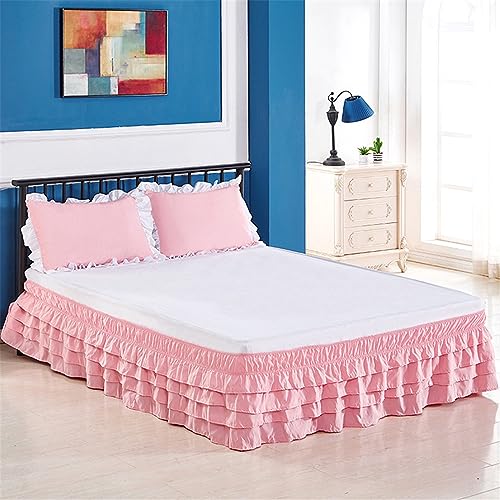 Surwin Betthusse Ruffle Bettrock Rüschen Elastischer Bett Rock Bettvolant Gerüschter Elegant Wrap Around Bettrock Husse Röcke Keine Bettoberfläche Bett Bettgestein (200x200x45cm,Rosa) von Surwin