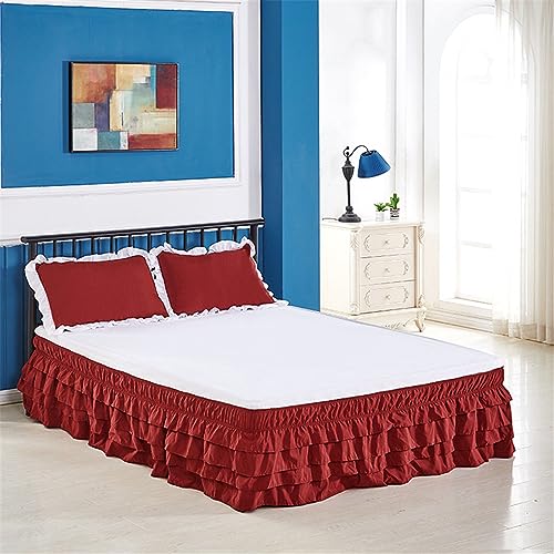 Surwin Betthusse Ruffle Bettrock Rüschen Elastischer Bett Rock Bettvolant Gerüschter Elegant Wrap Around Bettrock Husse Röcke Keine Bettoberfläche Bett Bettgestein (200x200x45cm,Rot) von Surwin