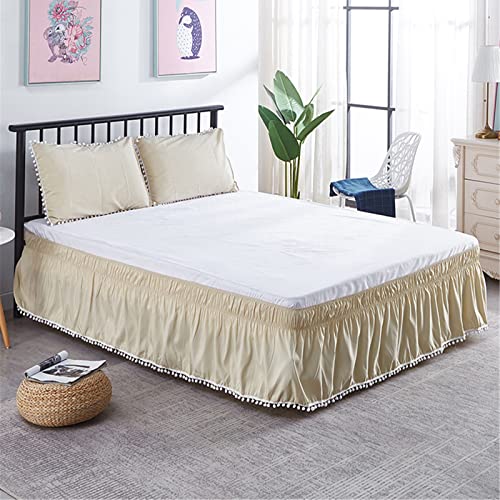 Surwin Betthusse Ruffle Bettrock Rüschen Elastischer Bett Rock Bettvolant Gerüschter Wrap Around Bed Skirt Bettrock Husse Röcke Keine Bettoberfläche Bett Bettgestein (100x200x40cm,Beige) von Surwin