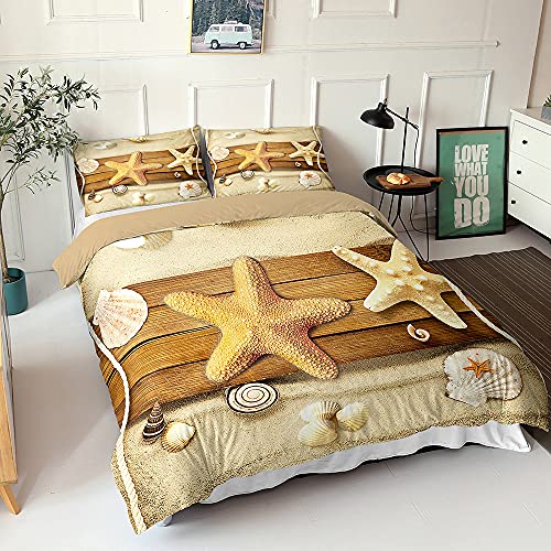 Surwin Bettwäsche Set 3 Teilig für Single Doppelt King Bett, Mikrofaser 3D Seestern Drucken Bettwäsche-Sets Bettbezug mit Reißverschluss und 2 Kissenbezüge für Jungen Mädchen (C,200x200cm) von Surwin