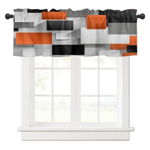 Surwin Bistrogardine Coffee Break Scheibengardine Küchengardine mit Geometrischer Stil, Kurzgardine Wohnzimmer Landhaus Càfe Gardinen Moderne Kurz Vorhang (137x45cm,3D orange) von Surwin