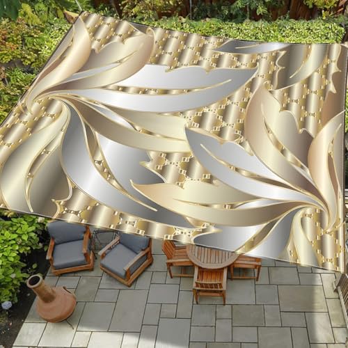 Surwin Blumendruck Sonnensegel Wasserdicht Quadrat Sonnensegel Balkon Sonnenschutz Schutz Windschutz UV 95% Schattennetz Camping Reißfest Wetterfest Outdoor Garten (Goldene Blumen,200x200cm) von Surwin