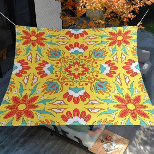 Surwin Blumendruck Sonnensegel Wasserdicht Quadrat Sonnensegel Balkon Sonnenschutz Schutz Windschutz UV 95% Schattennetz Camping Reißfest Wetterfest Outdoor Garten (Klassiker gelb,150x150cm) von Surwin