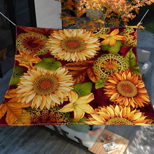 Surwin Blumendruck Sonnensegel Wasserdicht Quadrat Sonnensegel Balkon Sonnenschutz Schutz Windschutz UV 95% Schattennetz Camping Reißfest Wetterfest Outdoor Garten (Sonnenblume,150x150cm) von Surwin