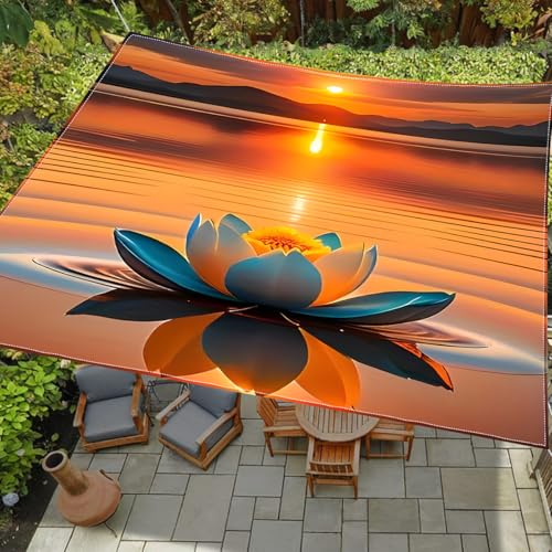 Surwin Blumendruck Sonnensegel Wasserdicht Quadrat Sonnensegel Balkon Sonnenschutz Schutz Windschutz UV 95% Schattennetz Camping Reißfest Wetterfest Outdoor Garten (Weißer Lotus,180x180cm) von Surwin